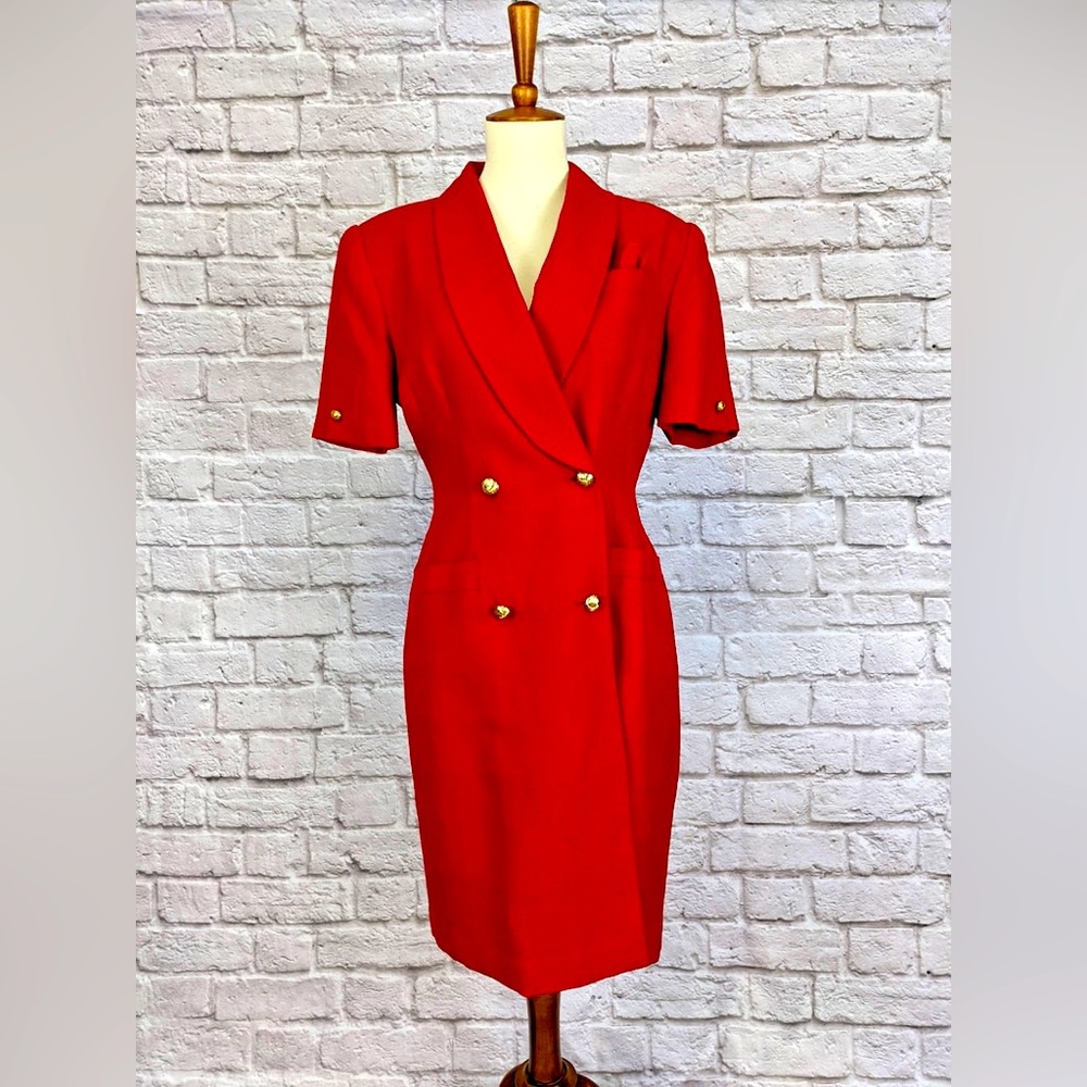Vintage 80s Red Kasper for ASL petite button front dress size 8